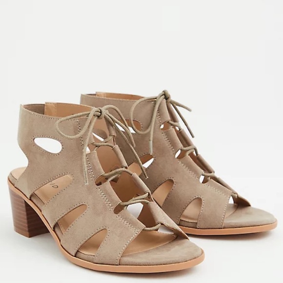 torrid Shoes - Torrid | Taupe Lace-Up Block Heel Sandal